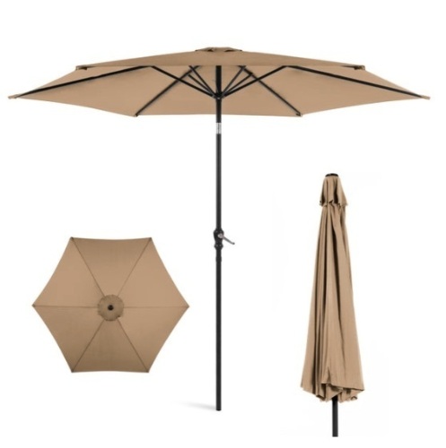 Outdoor Steel Market Patio Umbrella Decoration w/ Tilt, Crank Lift - 10ft, Tan - Lot 339