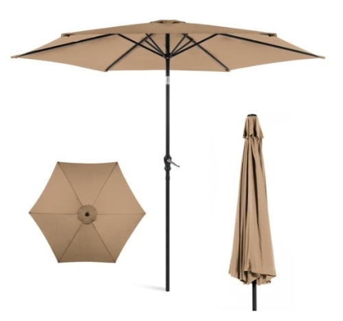 Outdoor Steel Market Patio Umbrella Decoration w/ Tilt, Crank Lift - 10ft, Tan - Lot 340
