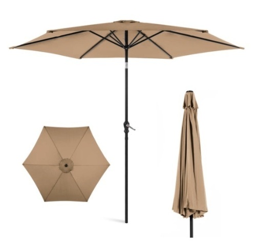 Outdoor Steel Market Patio Umbrella Decoration w/ Tilt, Crank Lift - 10ft, Tan - Lot 341
