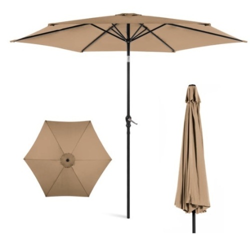 Outdoor Steel Market Patio Umbrella Decoration w/ Tilt, Crank Lift - 10ft, Tan - Lot 342