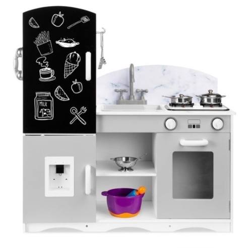 Kids Pretend Play Kitchen Cook Toy Set w/ Chalkboard, Sounds, Accessories, Gray - Lot 346