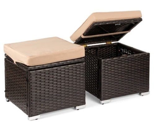 Set of 2 Wicker Ottomans, Multipurpose w/ Removable Cushions, Steel Frame, Brown/Beige - Lot 348