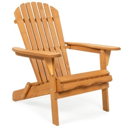 Folding Wooden Adirondack Chair Accent Furniture w/ Natural Finish - Brown - Lot 349