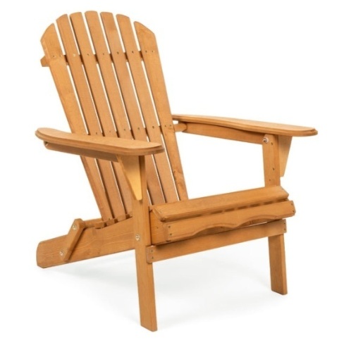 Folding Wooden Adirondack Chair Accent Furniture w/ Natural Finish - Brown - Lot 353