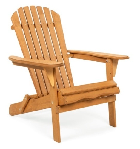 Folding Wooden Adirondack Chair Accent Furniture w/ Natural Finish - Brown - Lot 354