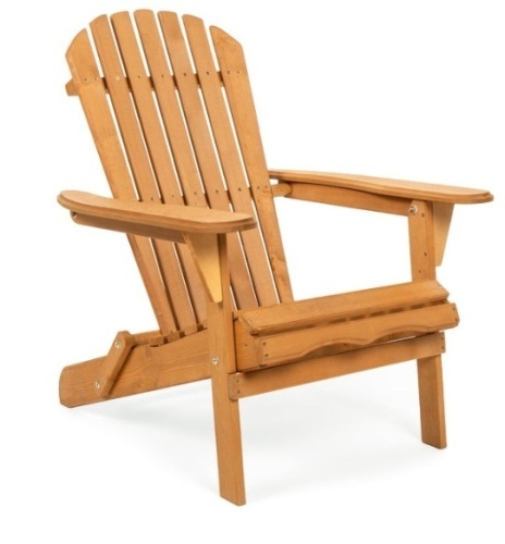 Folding Wooden Adirondack Chair Accent Furniture w/ Natural Finish - Brown - Lot 355