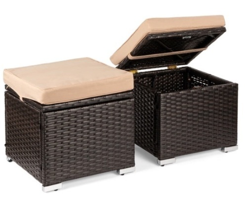 Set of 2 Wicker Ottomans, Multipurpose w/ Removable Cushions, Steel Frame, Brown/Beige - Lot 356