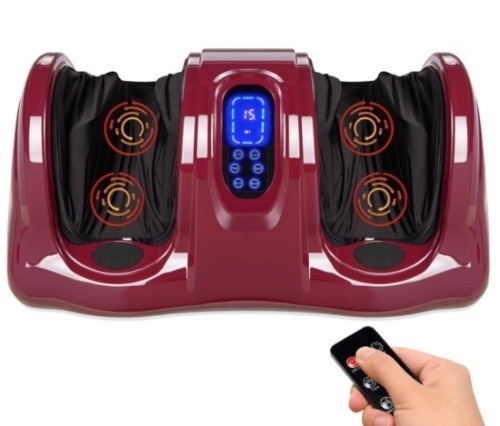 Therapeutic Foot Massager w/ High Intensity Rollers, Remote, 3 Modes, Burgundy - Lot 357