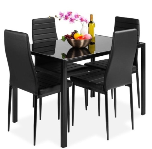 5-Piece Dining Table Set w/ Glass Top, Leather Chairs - Lot 221
