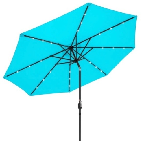 Solar LED Lighted Patio Umbrella w/ Tilt Adjustment, UV-Resistance - 10ft, Light Blue - Lot 253