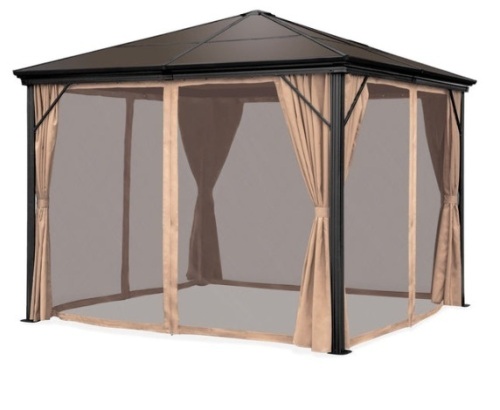 Outdoor Hardtop Gazebo w/ Aluminum Frame, Side Curtains, Netting - 10x10ft - Lot 176