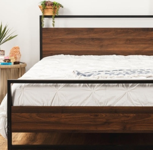 Metal Wood Platform Queen Bed Frame w/ Wooden Slats - Lot 246