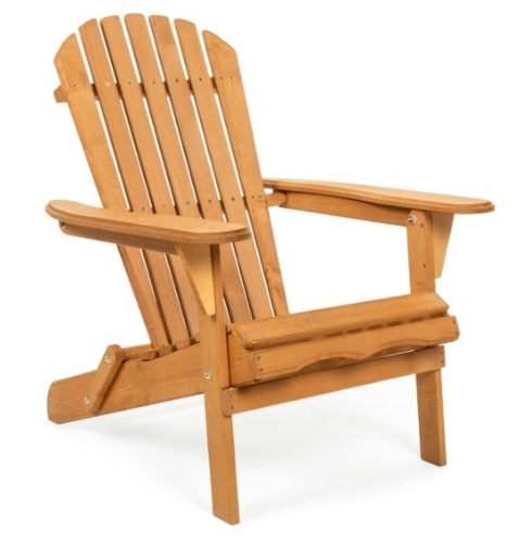 Folding Wooden Adirondack Chair Accent Furniture w/ Natural Finish - Brown - Lot 368