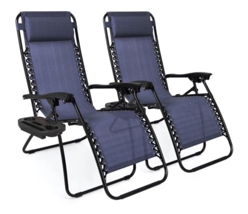 Set of 2 Adjustable Zero Gravity Patio Chair Recliners w/ Cup Holders, Blue - Lot 373