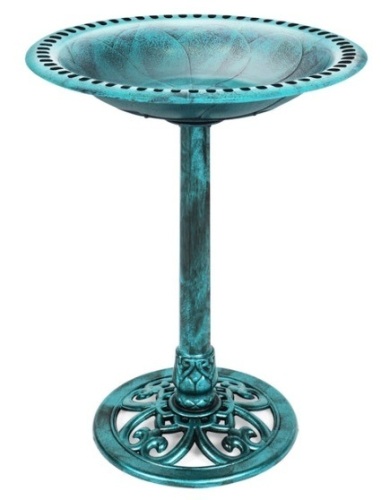 Vintage Outdoor Garden Bird Bath w/ Fleur-de-Lis Accents, Green - Lot 378