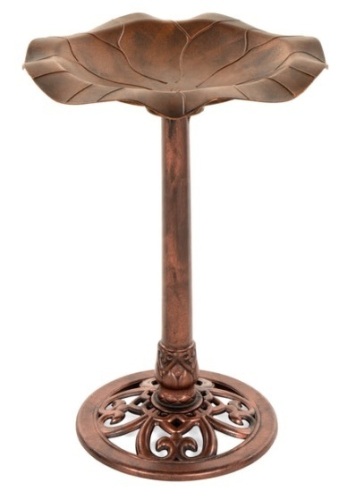 Lily Leaf Pedestal Bird Bath Decoration Accent w/ Floral Accents, Copper - Lot 387