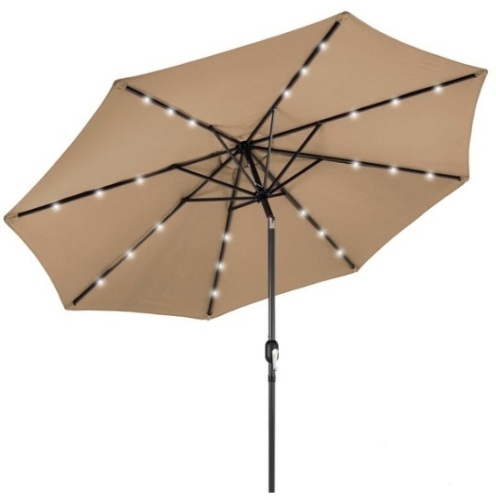 Solar LED Lighted Patio Umbrella w/ Tilt Adjustment, UV-Resistance - 10ft, Tan - Lot 392