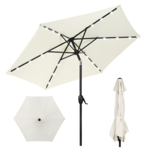 Outdoor Solar Patio Umbrella w/ Push Button Tilt, Crank Lift - 7.5ft, Cream - Lot 393