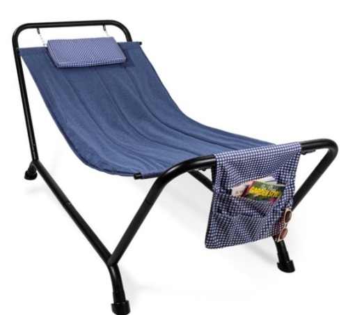 Outdoor Patio Hammock for Backyard, Garden w/ Stand, Pillow, Storage Pockets, Blue - Lot 400