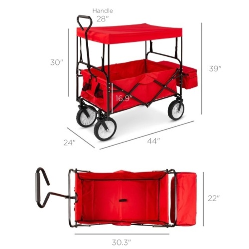 BCP Utility Wagon Cart w/ Folding Design, 2 Cup Holders, Removable Canopy SKY1882 - Lot 496
