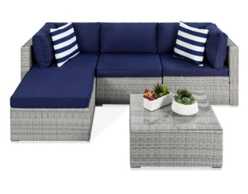 5-Piece Modular Wicker Sectional Conversation Set w/ 2 Pillows, Coffee Table - Lot 404
