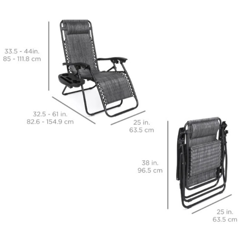 BCP Set of 2 Adjustable Zero Gravity Patio Chair Recliners w/ Cup Holders, gray, SKY3733 - Lot 498