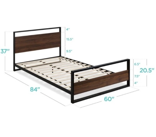 BCP, Metal Wood Platform Queen Bed Frame w/ Wooden Slats, SKY6080-A - Lot 506