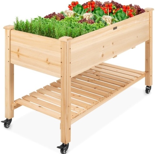 BCP Mobile Raised Garden Bed Elevated Wood Planter w/ Wheels, Storage Shelf, SKY5732 - Lot 511