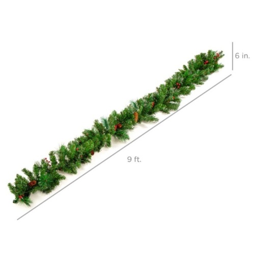 BCP 9ft Pre-Lit Christmas Garland w/ 50 Lights, Pine Cones, Berries, SKY3022 - Lot 513