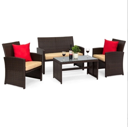 BCP 4-Piece Outdoor Wicker Conversation Patio Set w/ 4 Seats, Glass Table Top SKY2698 - Lot 516