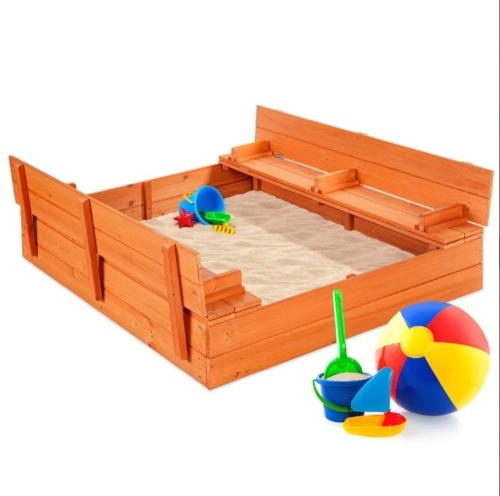 BCP Kids Cedar Sandbox w/ Sand Screen, 2 Benches - 47x47in, SKY2609 - Lot 518