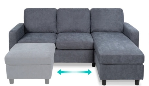 BCP Linen Sectional Sofa Couch w/ Chaise Lounge, Reversible Ottoman Bench, SKY5773-B - Lot 521