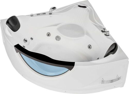 Empava 59" Acrylic Whirlpool Corner Bathtub, Luxury 2 Person Hydromassage Water Jets - Has Some Scuff Marks - Lot 24