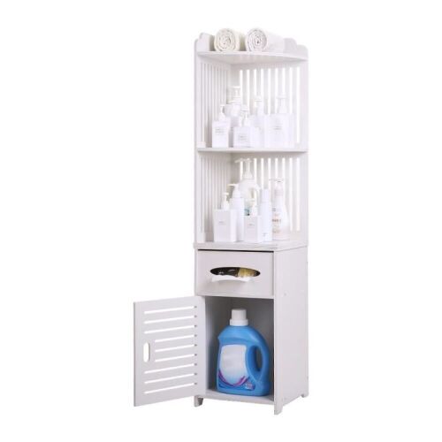 Small Bathroom Storage Corner Floor Cabinet with Doors and Shelves - Lot 806