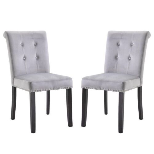 Velvet Dining Chairs, Set of 2, Grey - Lot 440