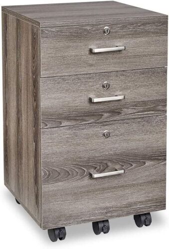 Bonnlo Wood 3-Drawer Rolling File Cabinet with Lock - Lot 786