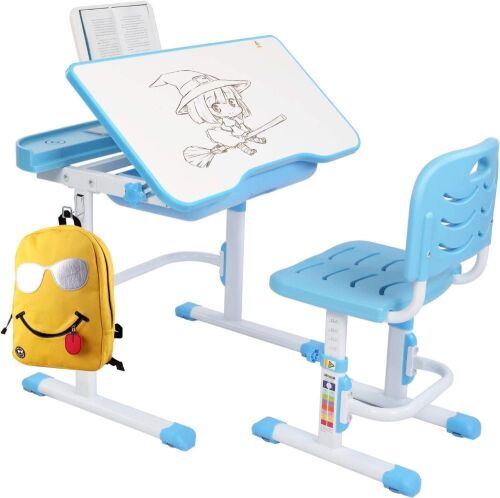 JOYMOR 31.5" Kids Desk and Chair Set Height Adjustable with Extra Large Tilting Desktop, Durable Double-Side Seat Back - Lot 797