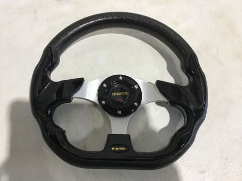 Momo Universal Carbon Fiber PVC Leather Racing Steering Wheel with Horn Button  - Lot 1002