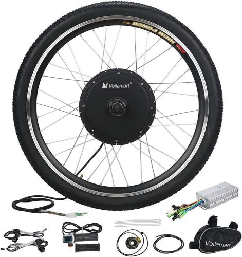 Voilamart Electric Bicycle Wheel Kit 26" Front Wheel 48V 1000W E-Bike Conversion Kit, Cycling Hub Motor with Intelligent Controller and PAS System for Road Bike - Lot 351
