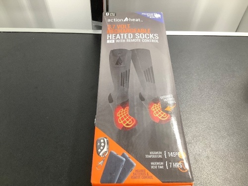 Action Heat 3.7 Volt Rechargeable Heated Socks, S/M, Untested, Appears New - Lot 187