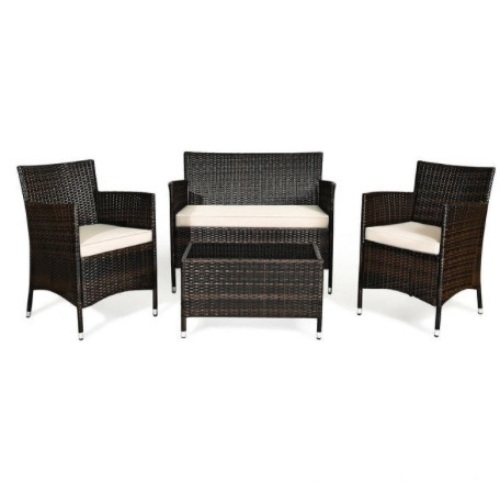 Costway 4PCS Rattan Patio Furniture Set Cushioned Sofa Chair Coffee Table Garden, Appears New, $225.99 - Lot 193