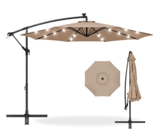 Solar LED Offset Hanging Patio Umbrella w/ Crank Tilt Adjustment - 10ft, Appears New - Lot 591