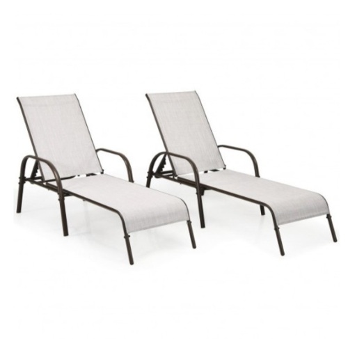 2 Piece Outdoor Patio Lounge Chair Chaise Fabric With Adjustable Reclining Armrest-Gray, Box Damaged, Appears New - Lot 578