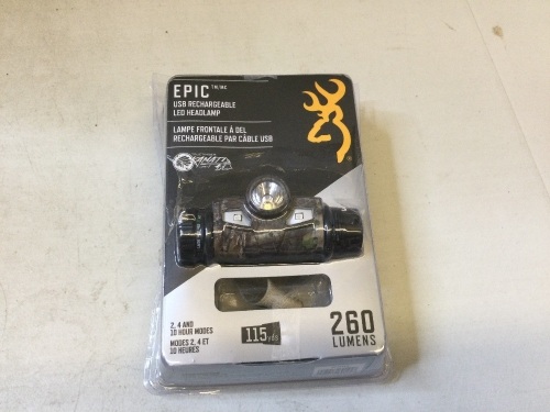 Browning EPIC USB Rechareable LED Headlamp, Ecommerce Return - Lot 673