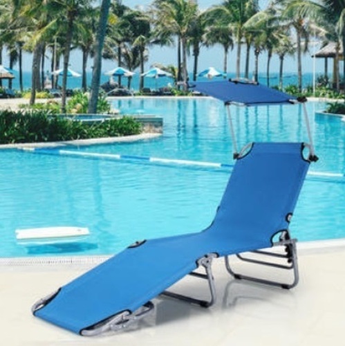 Costway Foldable Lounge Chair Outdoor Adjustable Beach Patio Pool Recliner W/Sun Shade, Appears New - Lot 989