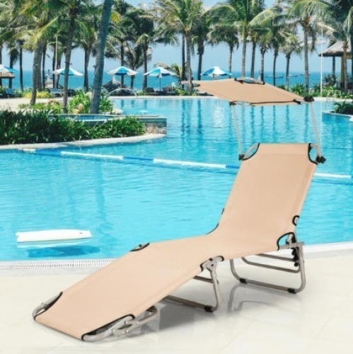 Costway Foldable Lounge Chair Outdoor Adjustable Beach Patio Pool Recliner W/Sun Shade, Appears New - Lot 990