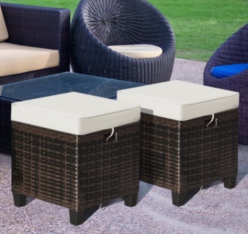 2PCS Patio Rattan Ottoman Cushioned Seat Foot Rest Coffee Table, Appears New, Retail $109.99 - Lot 738