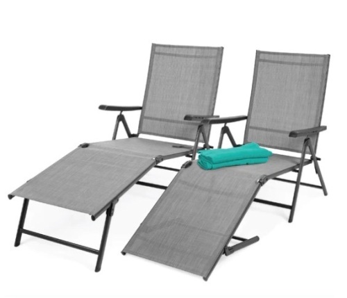 Set of 2 Outdoor Patio Chaise Recliner Lounge Chairs w/ Rust-Resistant Frame, Appears New, Retail $159.99 - Lot 985