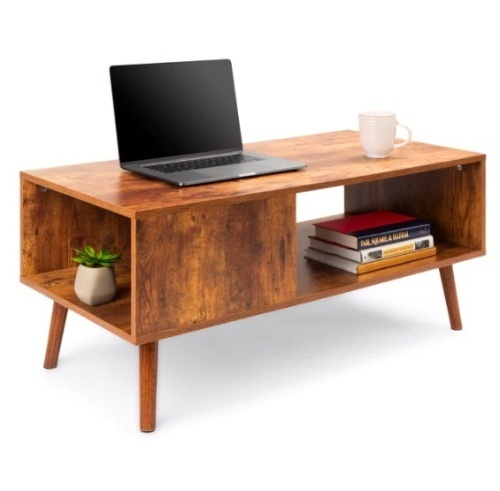 Wooden Mid-Century Modern Coffee Accent Table w/ Open Storage Shelf, Appears New - Lot 1000