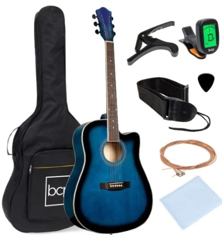 Full Size Beginner Acoustic Guitar Set with Case, Strap, Capo - 41in - Lot 438